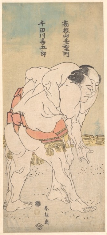 Sumo wrestlers, by Katsushika Hokusai