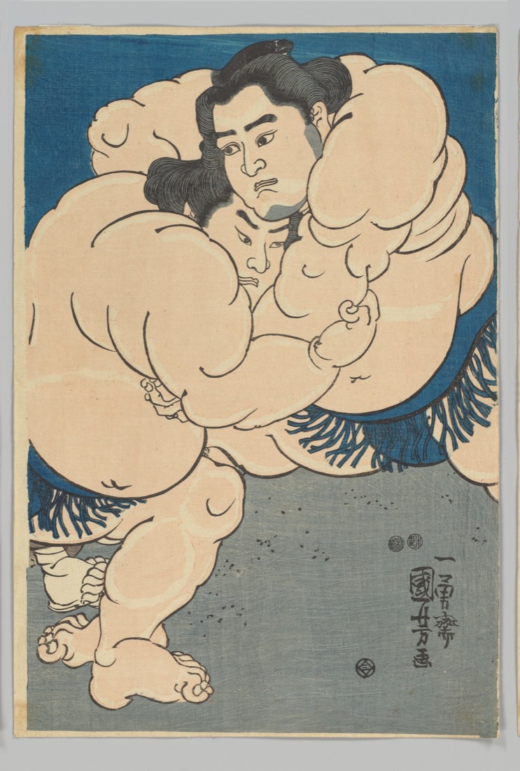 Sumo ukiyo-e woodblock print by Utagawa Kuniyoshi